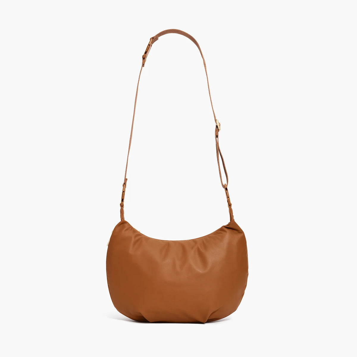 Lauren Hand Bag Inc vegan leather crossbody bag cognac gold camel back view