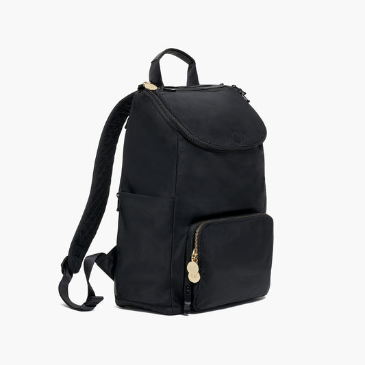 Lauren Hand Bag Inc nylon backpack black gold camel side view