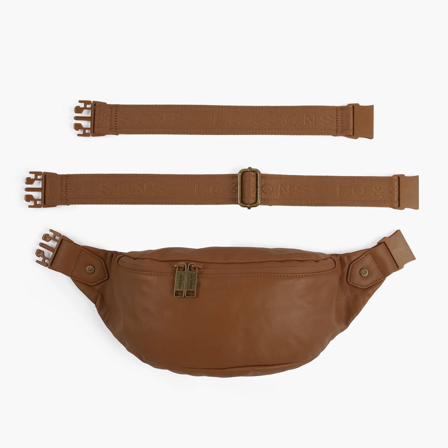 Lauren Hand Bag Inc vegan leather fanny pack sling bag cognac back view