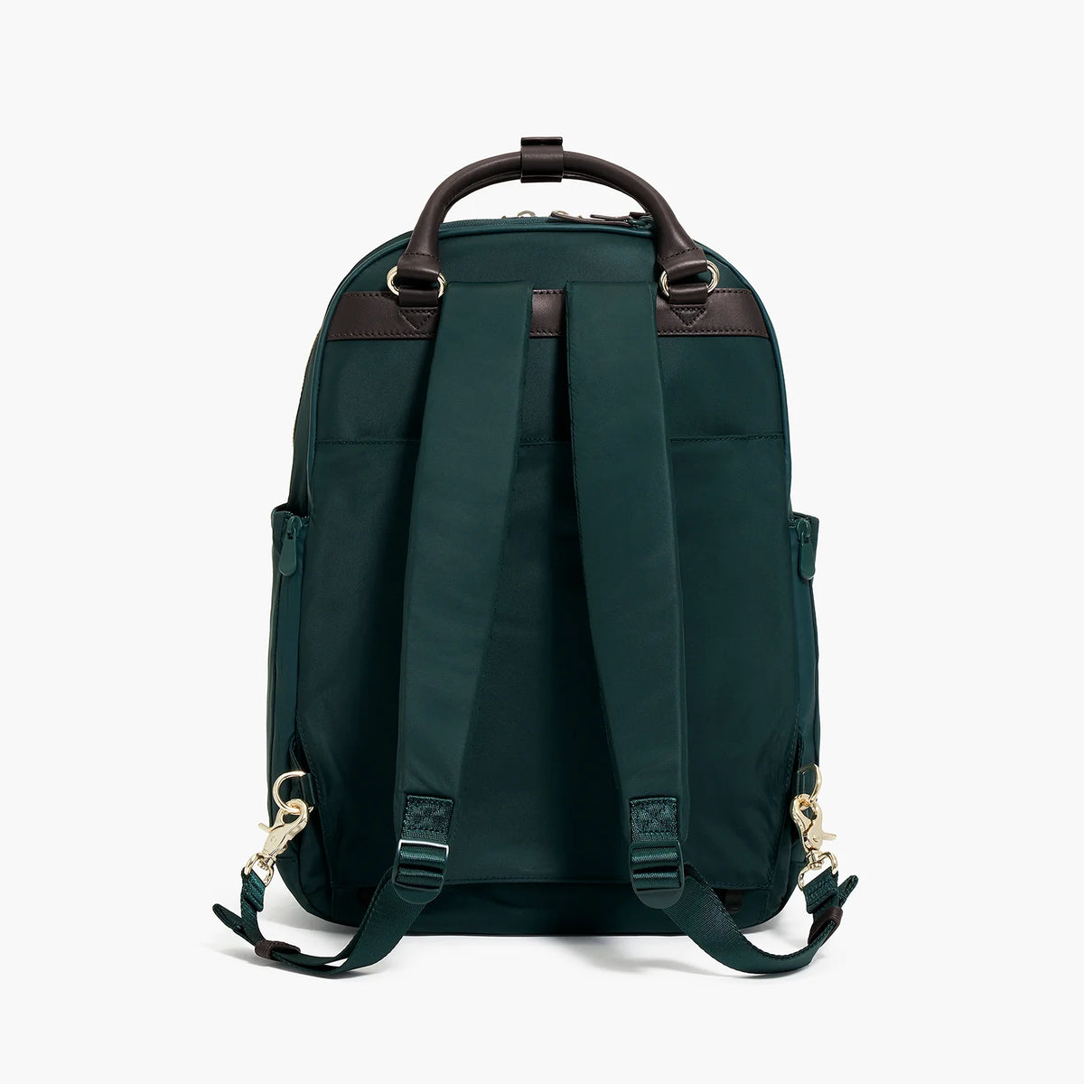 Lauren Hand Bag Inc nylon backpack tote dark green gold camel back view