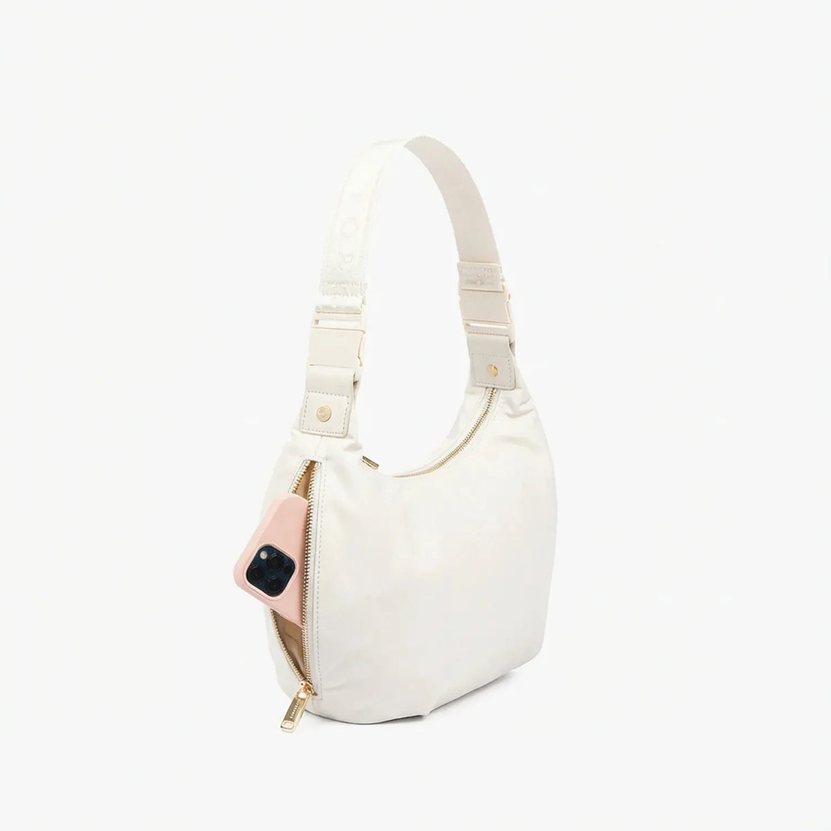 Lauren Hand Bag Inc vegan leather crossbody bag ivory gold camel back view