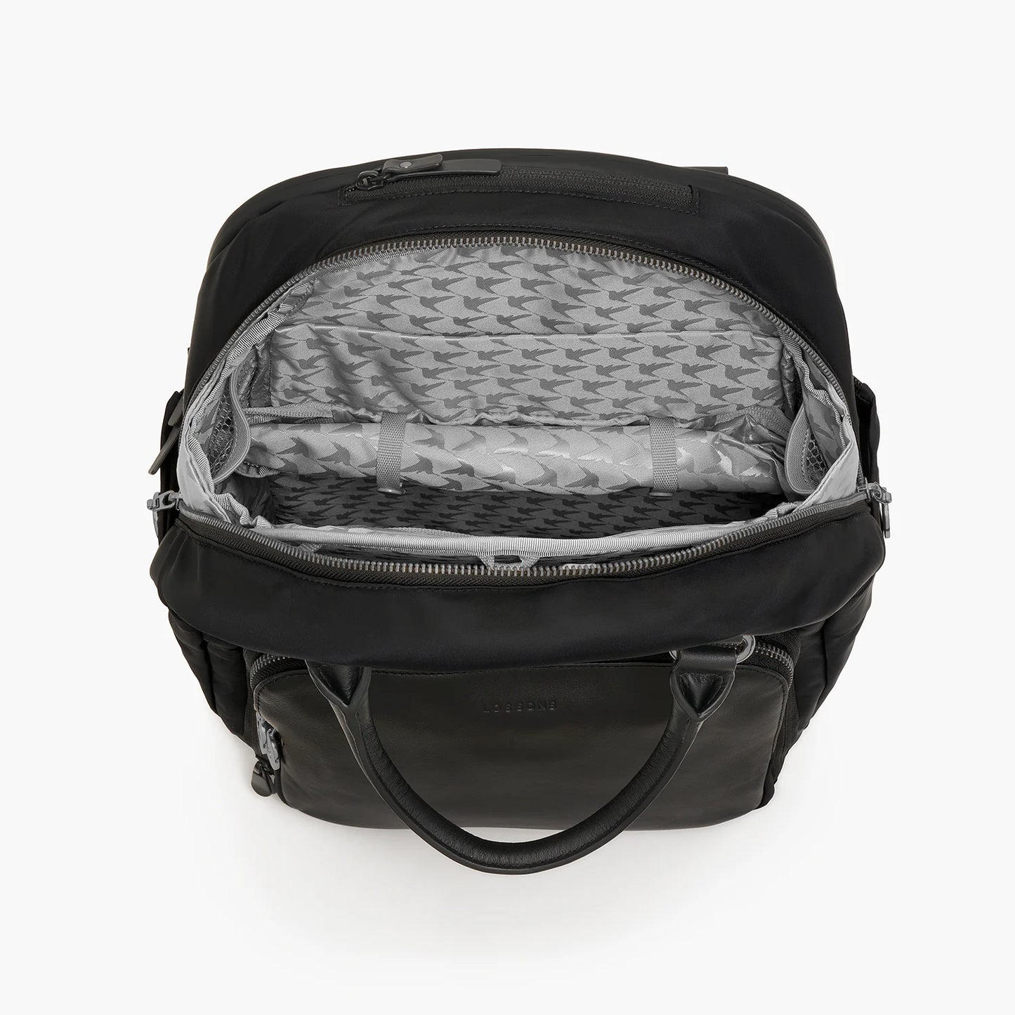 Lauren Hand Bag Inc Rowledge 2 Nylon Backpack Tote - Black/Gunmetal/Grey