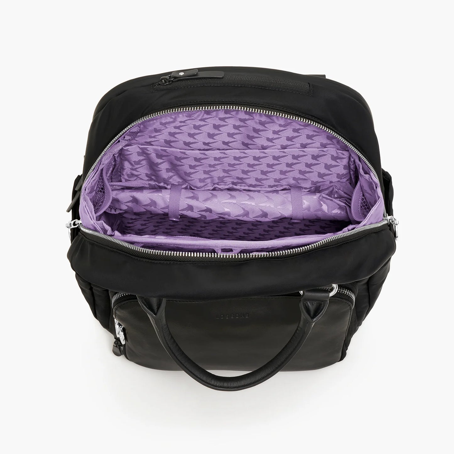 Lauren Hand Bag Inc Rowledge 2 Nylon Backpack Tote - Black/Silver/Lavender
