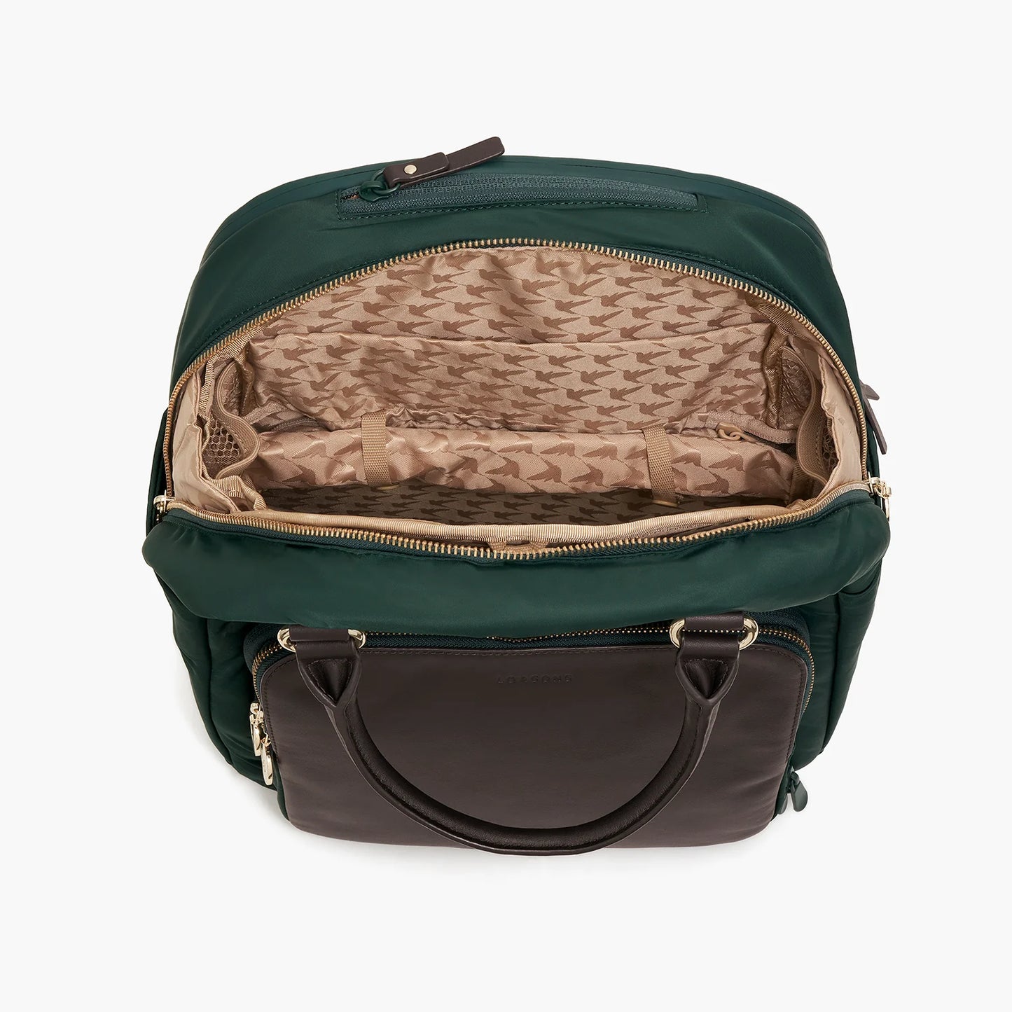 Lauren Hand Bag Inc Rowledge 2 Nylon Backpack Tote - Dark Green/Gold/Camel