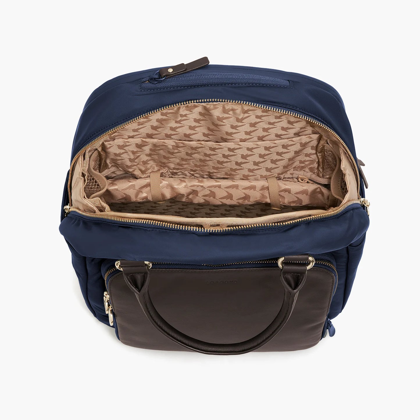Lauren Hand Bag Inc Rowledge 2 Nylon Backpack Tote - Deep Navy / Gold / Camel