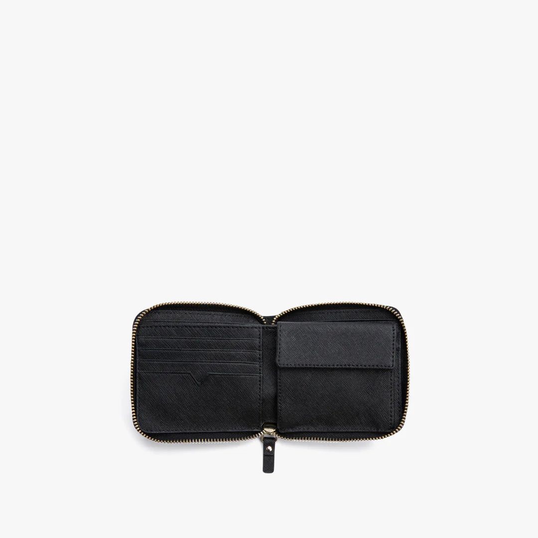 Saffiano Vegan Leather Small Wallet - Black/Gold/Grey