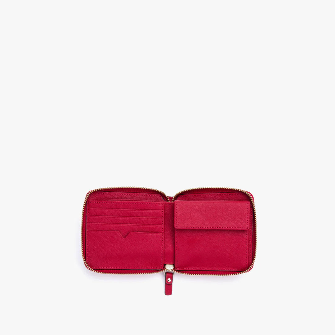 Lauren Hand Bag Inc Mallorca Small Wallet - Saffiano Leather - Red / Gold / Camel
