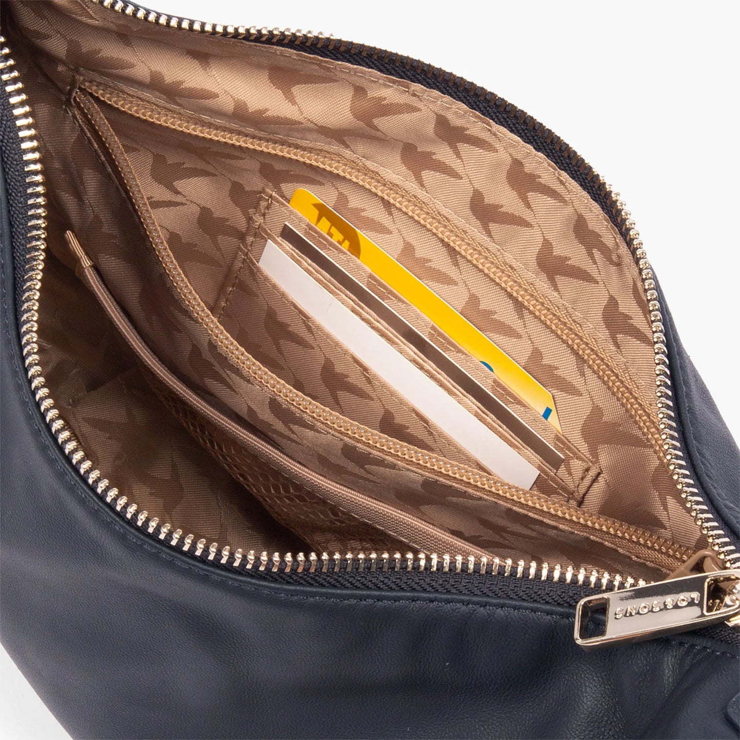Lauren Hand Bag Inc Sheepskin Leather Convertible Crossbody - Navy/Gold/Camel