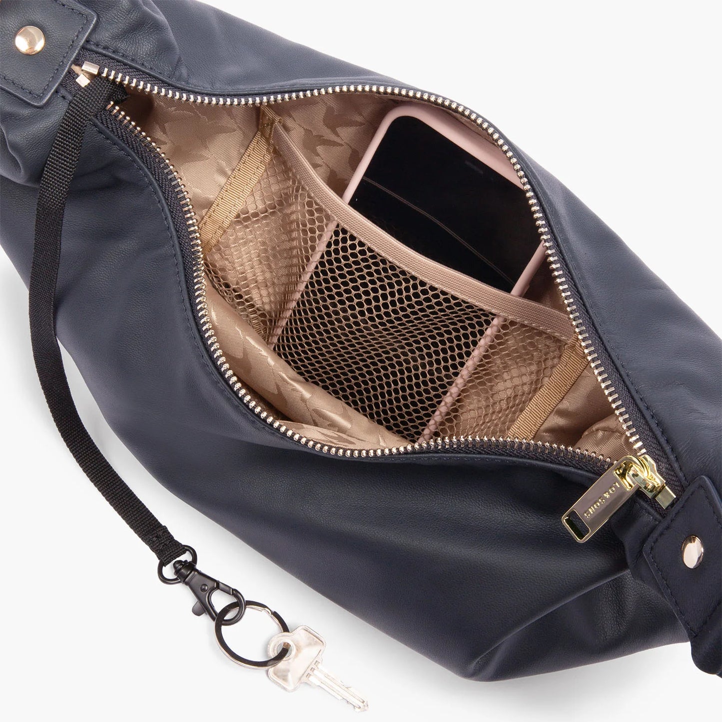 Lauren Hand Bag Inc Sheepskin Leather Convertible Crossbody - Navy/Gold/Camel