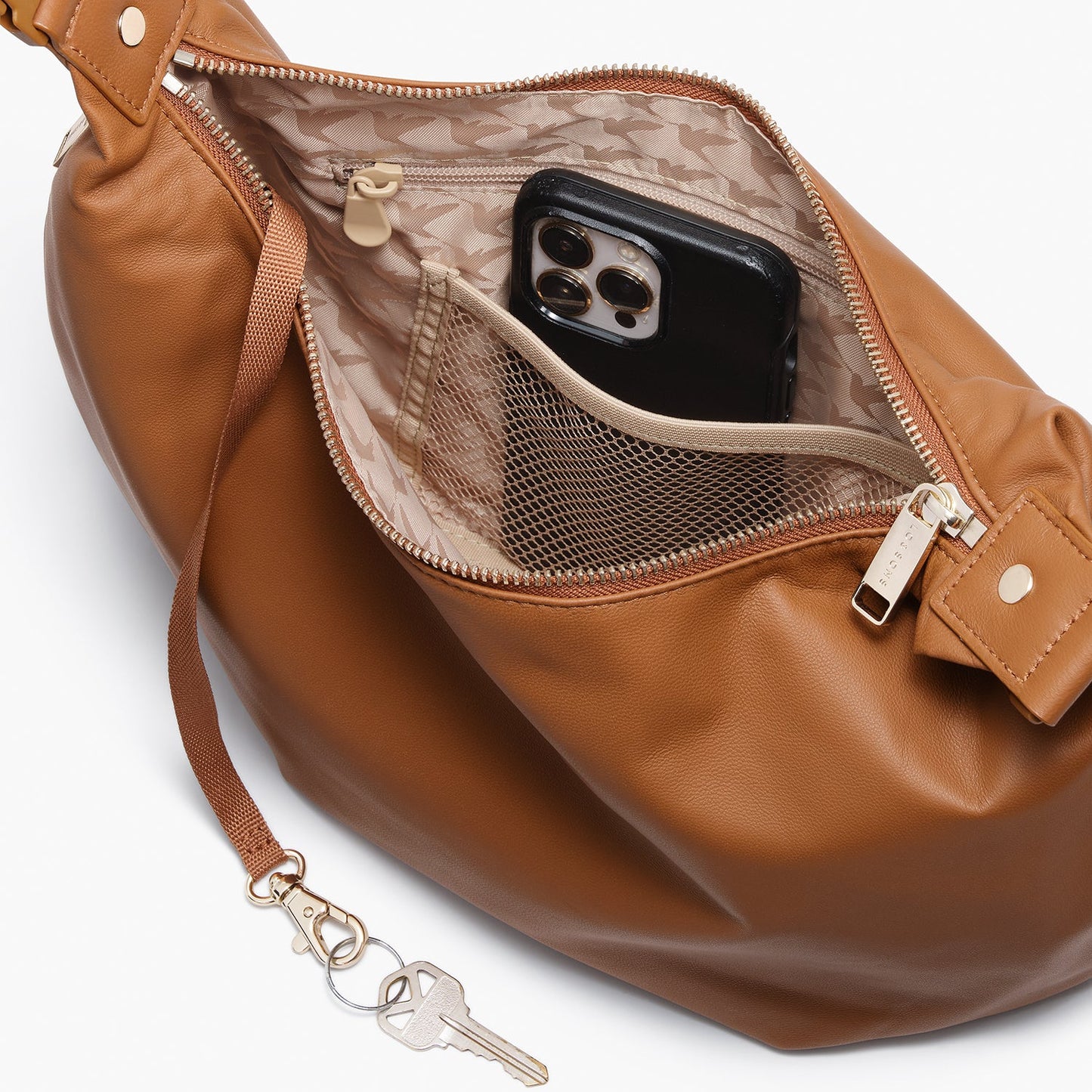 Lauren Hand Bag Inc Sheepskin Leather Crossbody Bag - Cognac/Gold/Camel