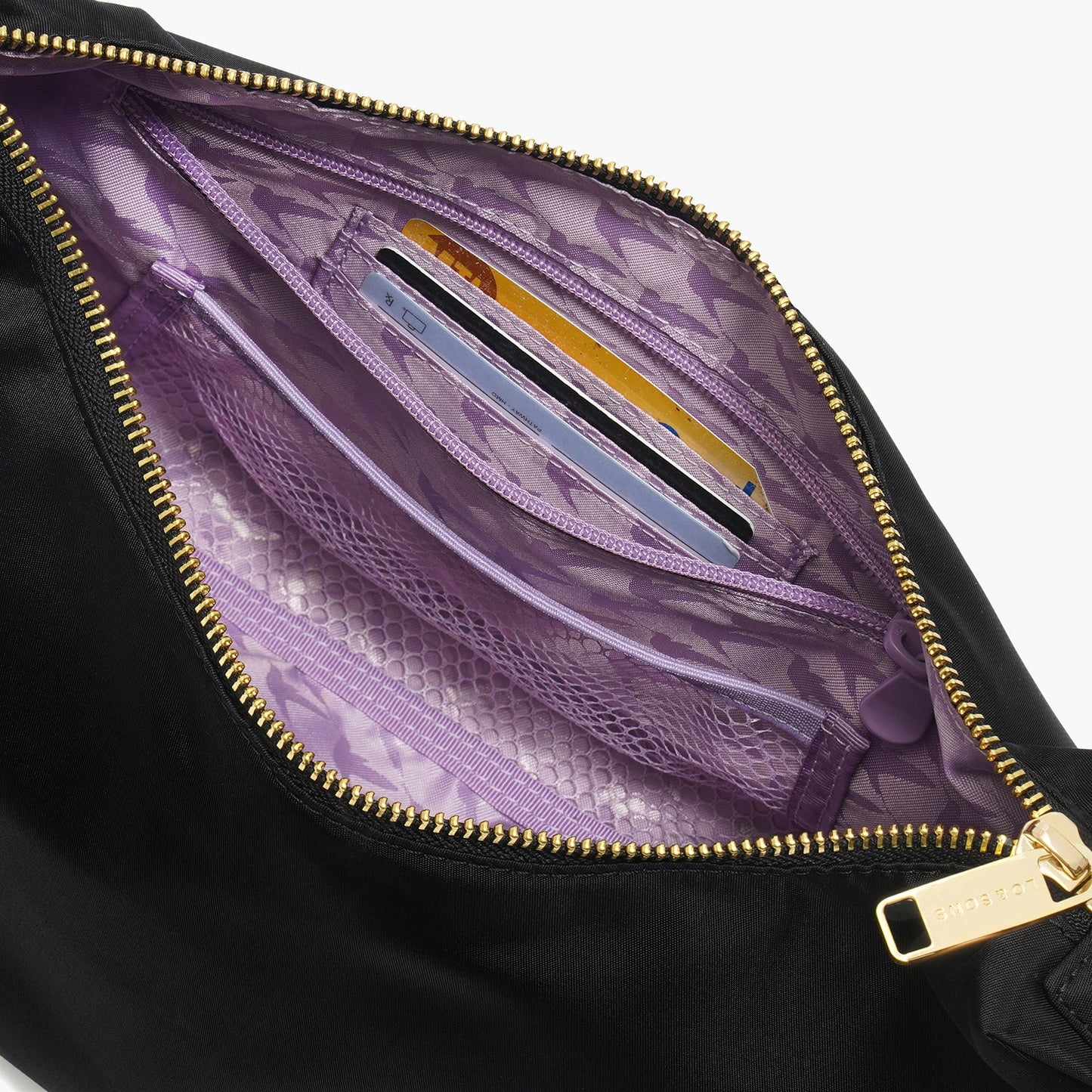 Lauren Hand Bag Inc 2 Nylon Crossbody Bag - Black/Gold/Lavender