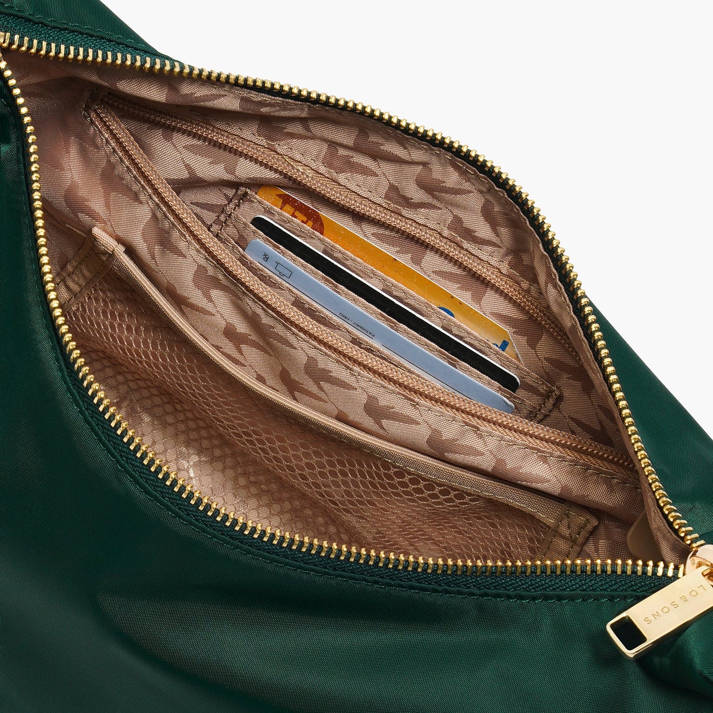 Lauren Hand Bag Inc 2 Nylon Crossbody Bag - Dark Green/Gold/Camel