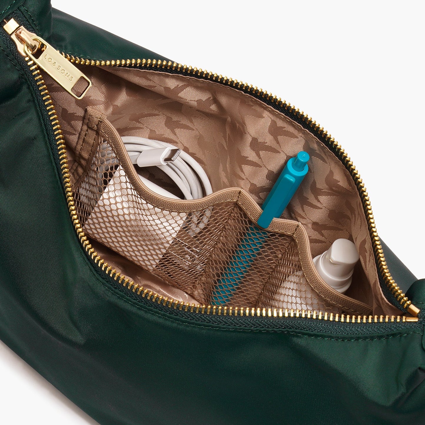 Lauren Hand Bag Inc 2 Nylon Crossbody Bag - Dark Green/Gold/Camel