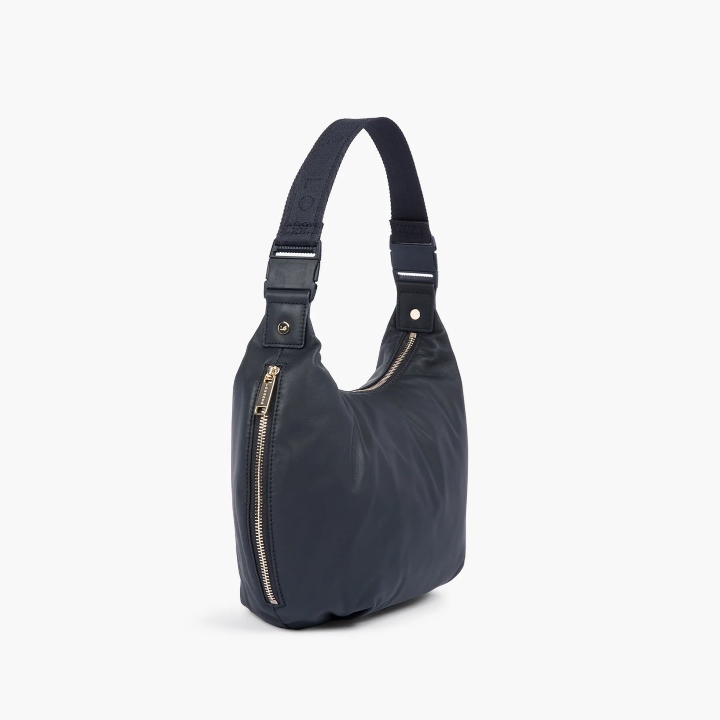 Lauren Hand Bag Inc vegan leather convertible crossbody navy gold camel side view