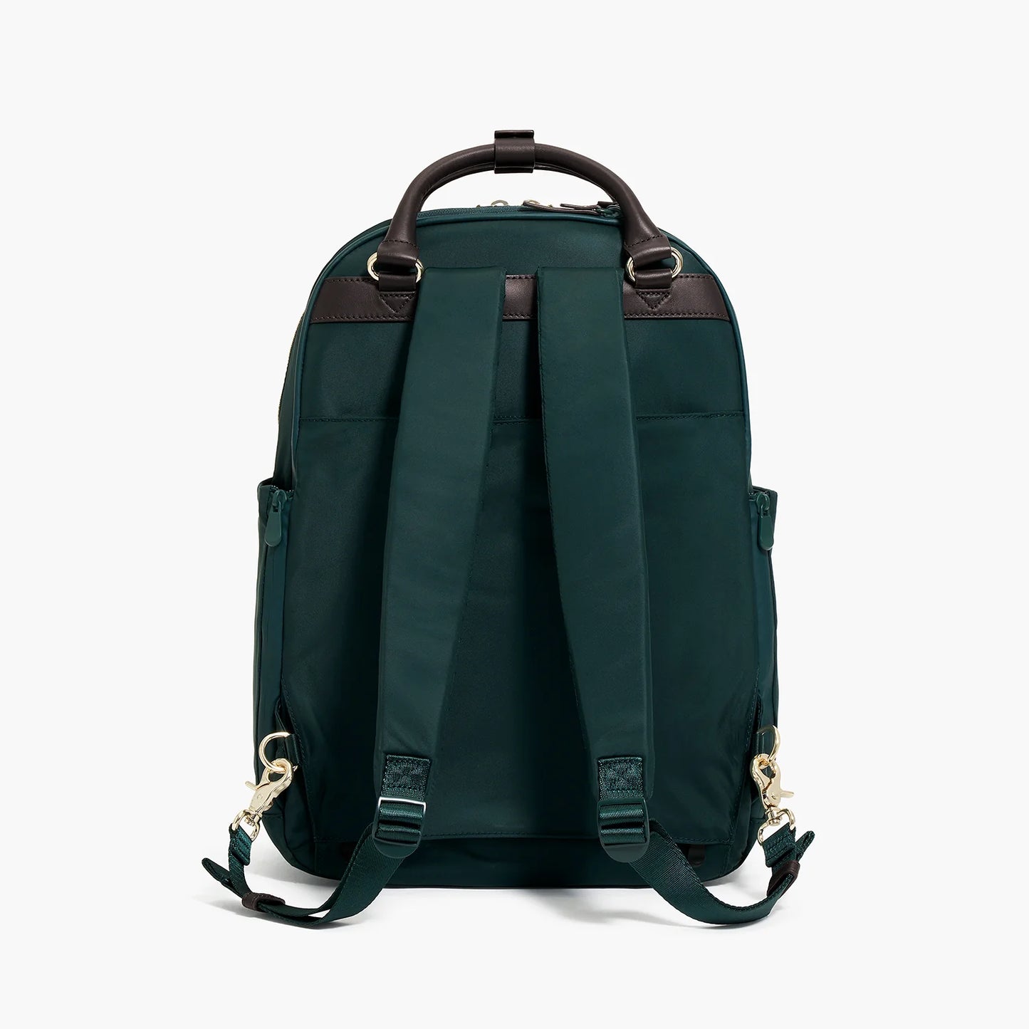 Lauren Hand Bag Inc nylon backpack tote dark green gold camel back view