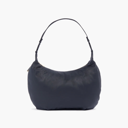 Lauren Hand Bag Inc vegan leather convertible crossbody navy gold camel front view