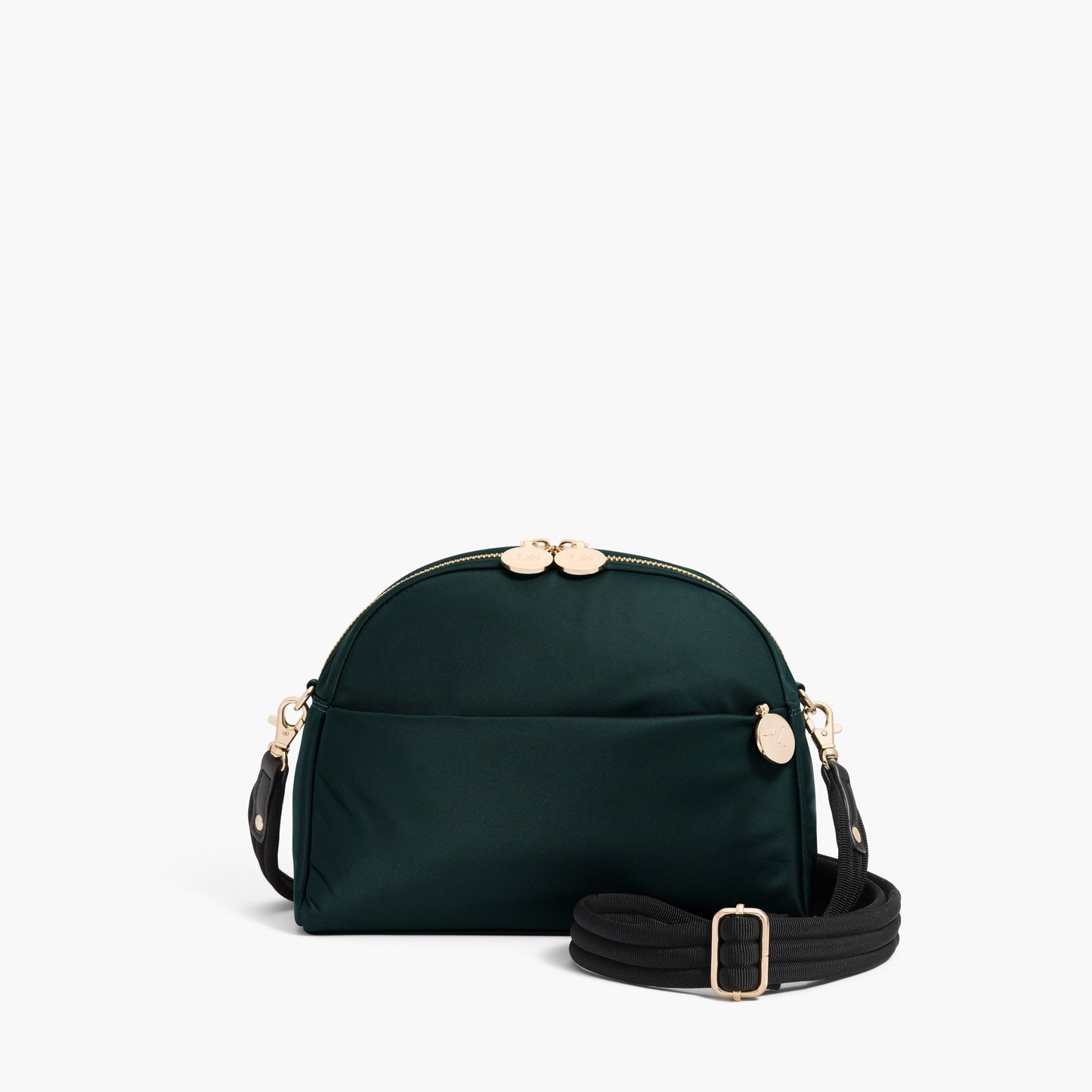 Lauren Hand Bag Inc Nouvelle Recycled Nylon Crossbody Bag in Dark Green with Gold and Camel Details