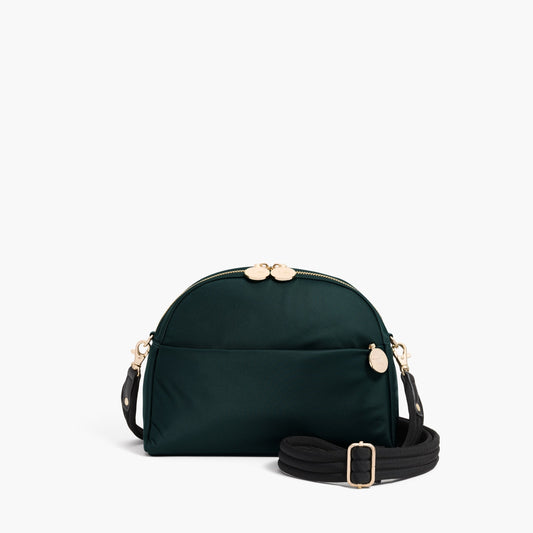 Lauren Hand Bag Inc Nouvelle Recycled Nylon Crossbody Bag in Dark Green with Gold and Camel Details