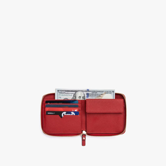 Lauren Hand Bag Inc Mallorca Small Wallet in Red Saffiano Leather with Gold and Camel Trim