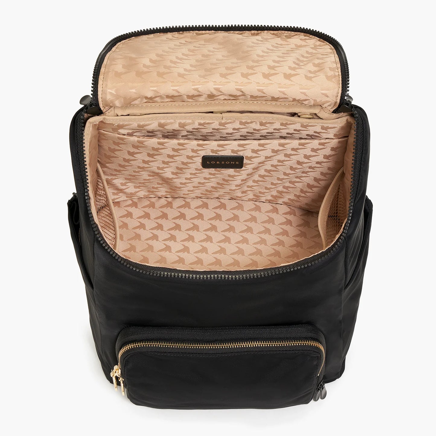 Lauren Hand Bag Inc Rucksack - Recycled Nylon Backpack - Black/Gold/Camel for Work & Travel