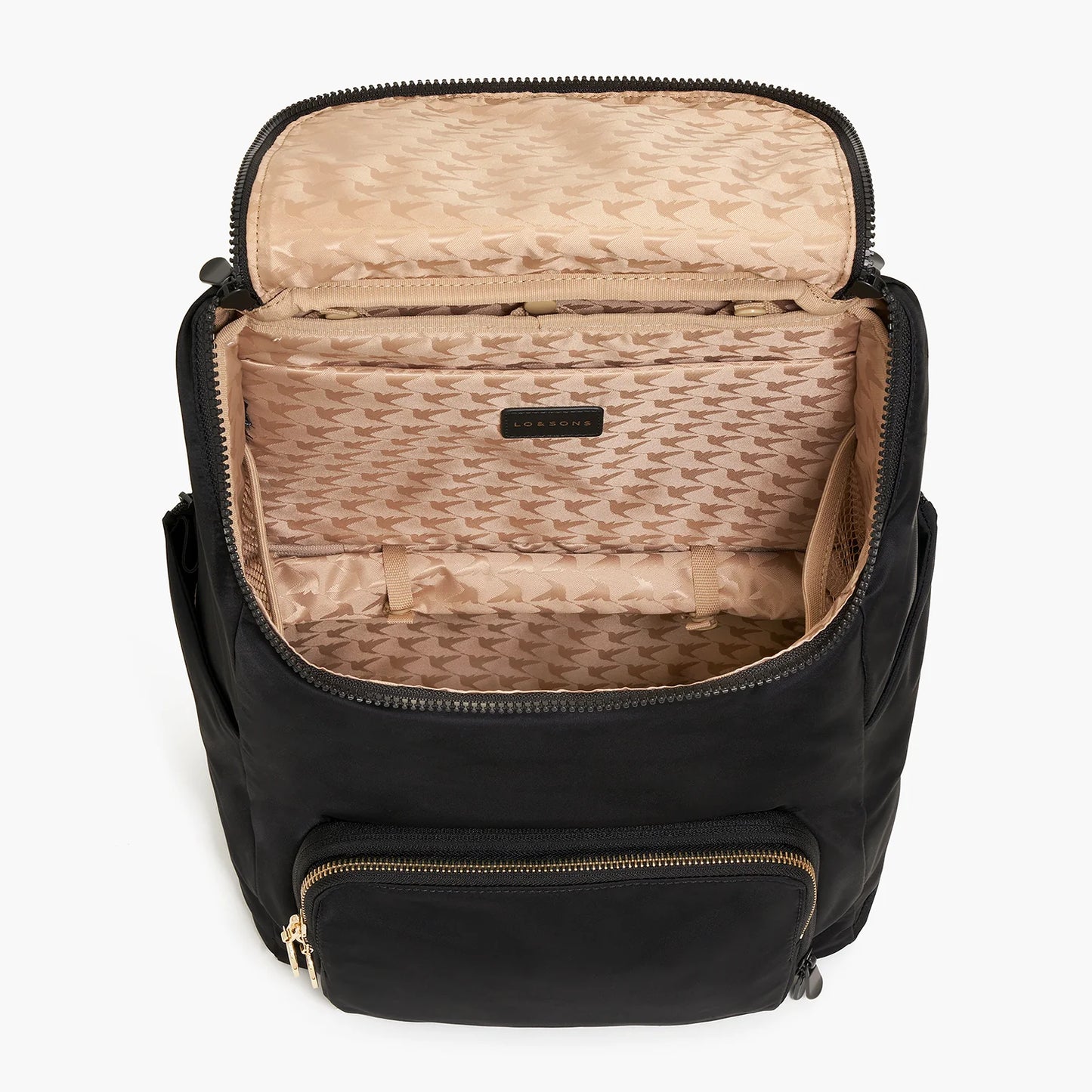 Lauren Hand Bag Inc Rucksack - Recycled Nylon Backpack - Black/Gold/Camel for Work & Travel