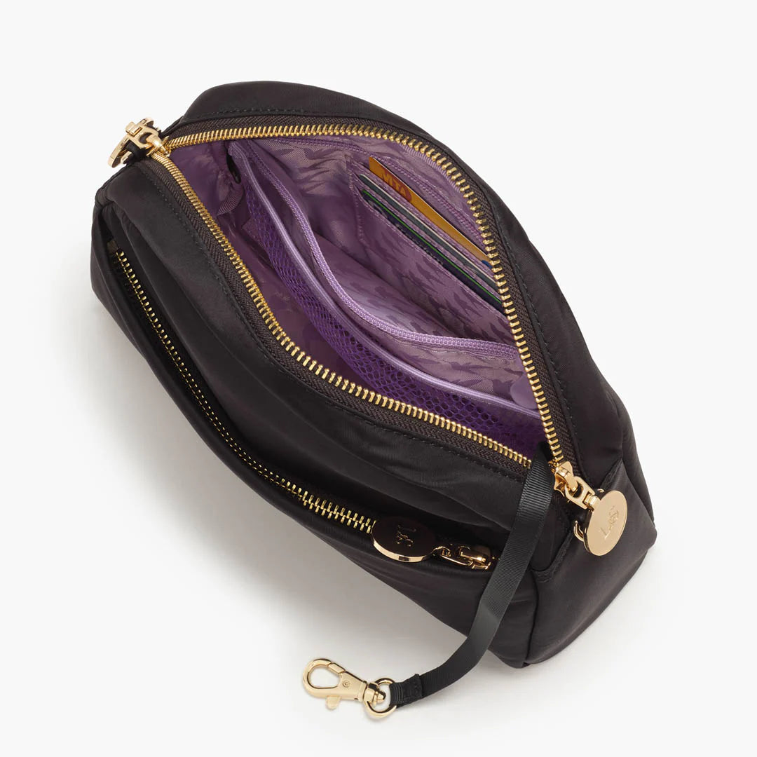 Lauren Hand Bag Inc Nouvelle Recycled Nylon Crossbody Bag - Black / Gold / Lavender