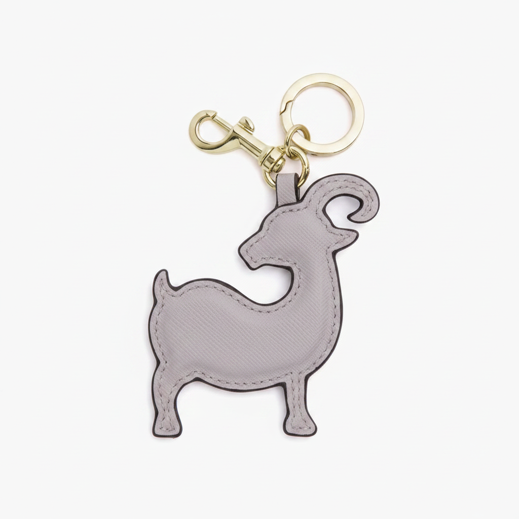 Lauren Hand Bag Inc Zodiac Charm - Saffiano Leather Light Grey Keychain - Year of the Goat