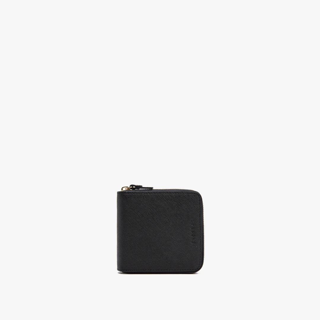 Saffiano Vegan Leather Small Wallet - Black/Gold/Grey