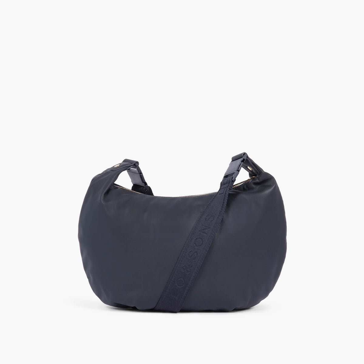 Lauren Hand Bag Inc vegan leather convertible crossbody navy gold camel back view