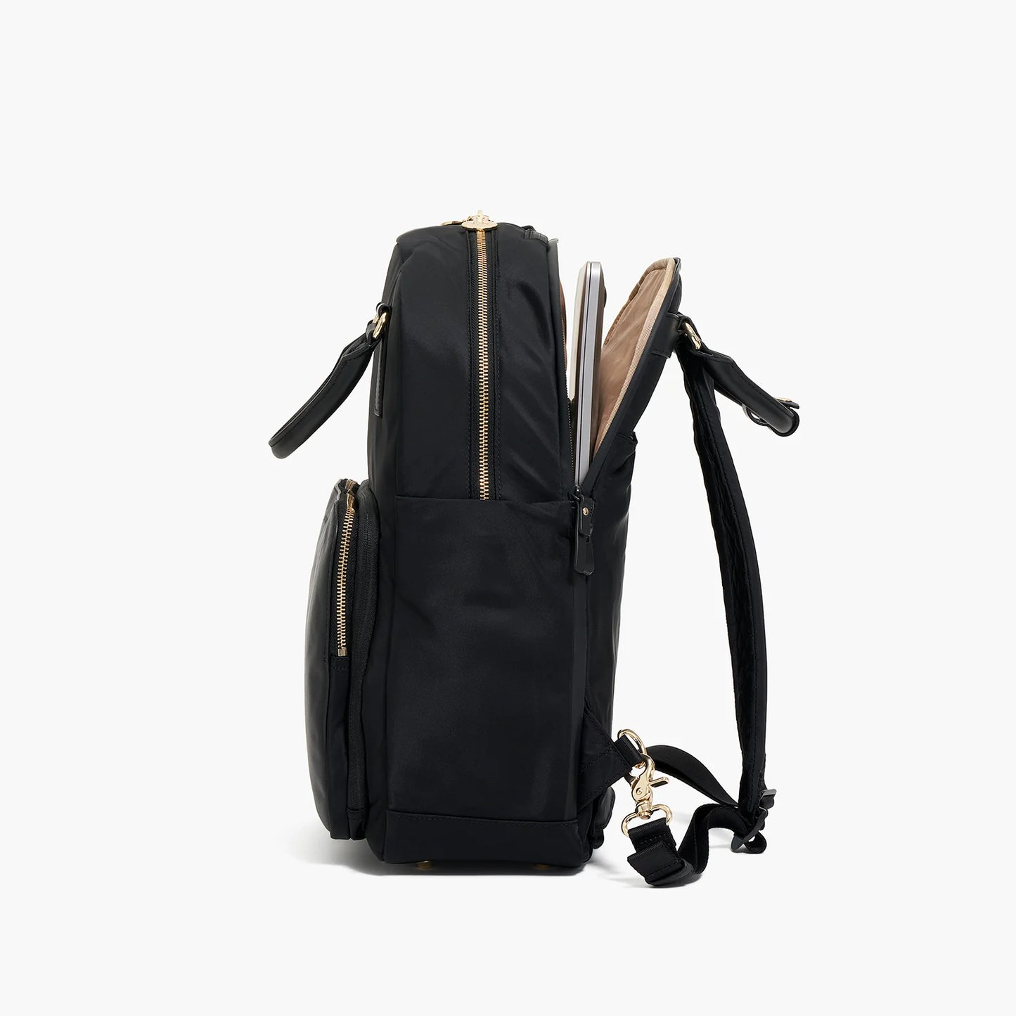 Lauren Hand Bag Inc Rowledge 2 Nylon Convertible Backpack-Tote - Black/Gold/Camel
