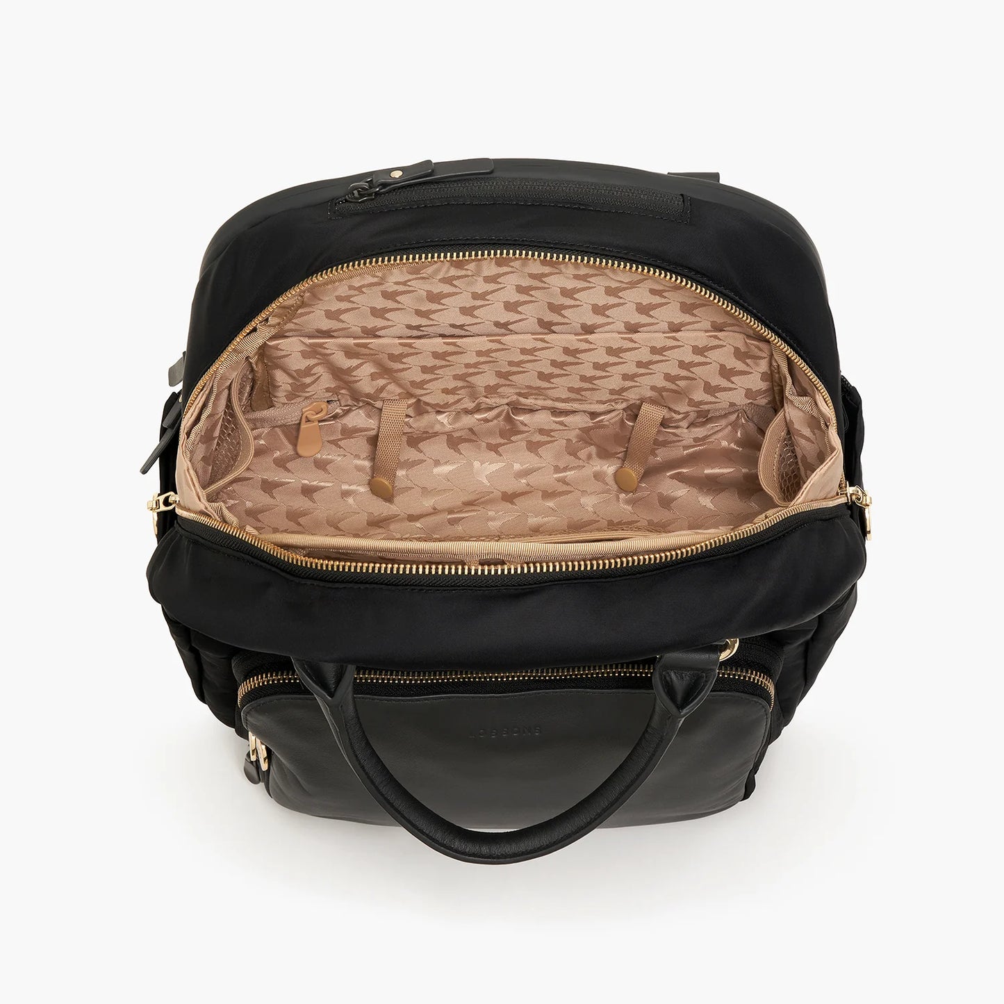 Lauren Hand Bag Inc Rowledge 2 Nylon Convertible Backpack-Tote - Black/Gold/Camel