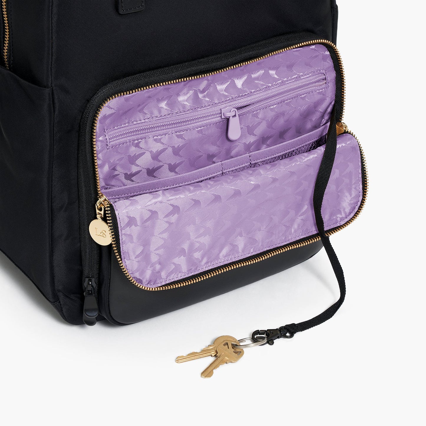 Lauren Hand Bag Inc Rowledge 2 Nylon Backpack Tote - Black/Gold/Lavender