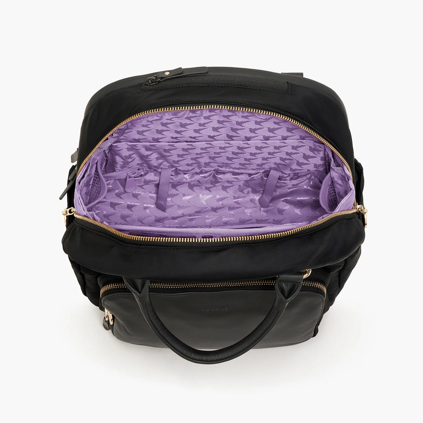 Lauren Hand Bag Inc Rowledge 2 Nylon Backpack Tote - Black/Gold/Lavender