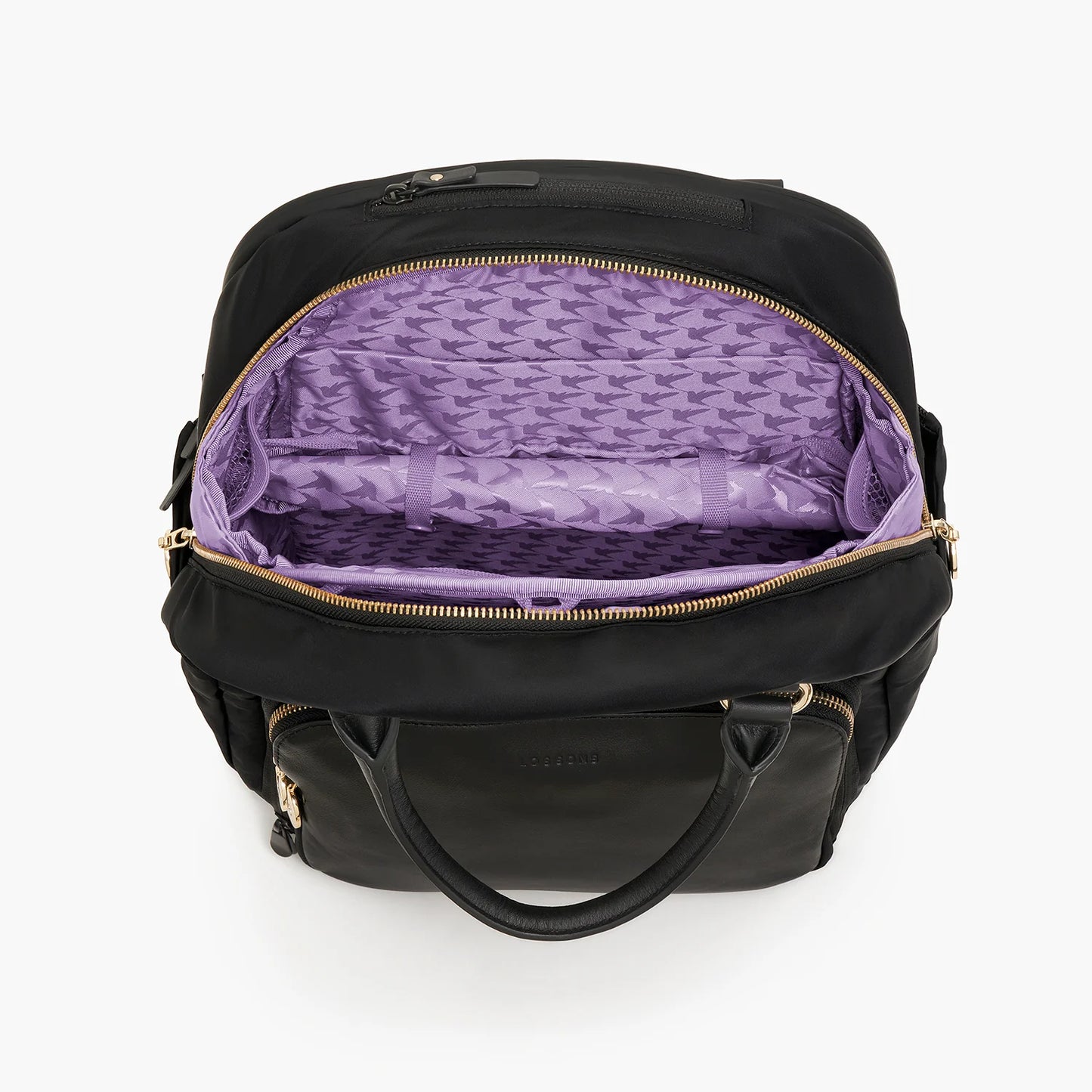 Lauren Hand Bag Inc Rowledge 2 Nylon Backpack Tote - Black/Gold/Lavender