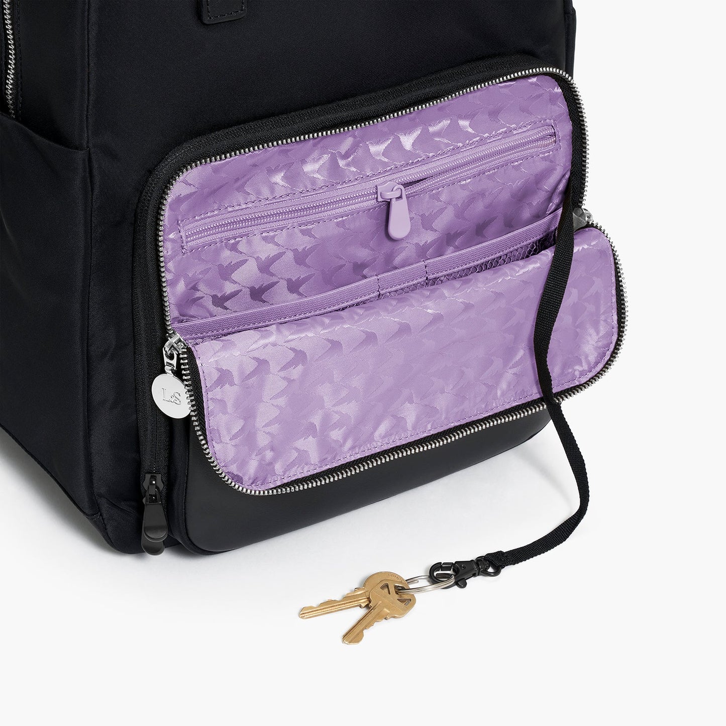 Lauren Hand Bag Inc Rowledge 2 Nylon Backpack Tote - Black/Silver/Lavender