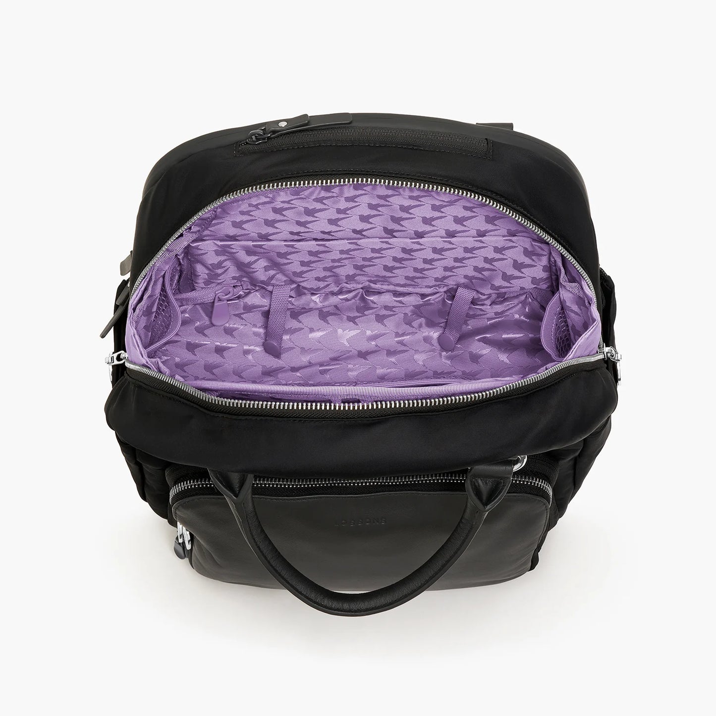 Lauren Hand Bag Inc Rowledge 2 Nylon Backpack Tote - Black/Silver/Lavender