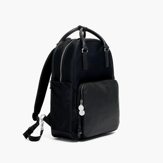 Lauren Hand Bag Inc nylon backpack tote black silver lavender side view