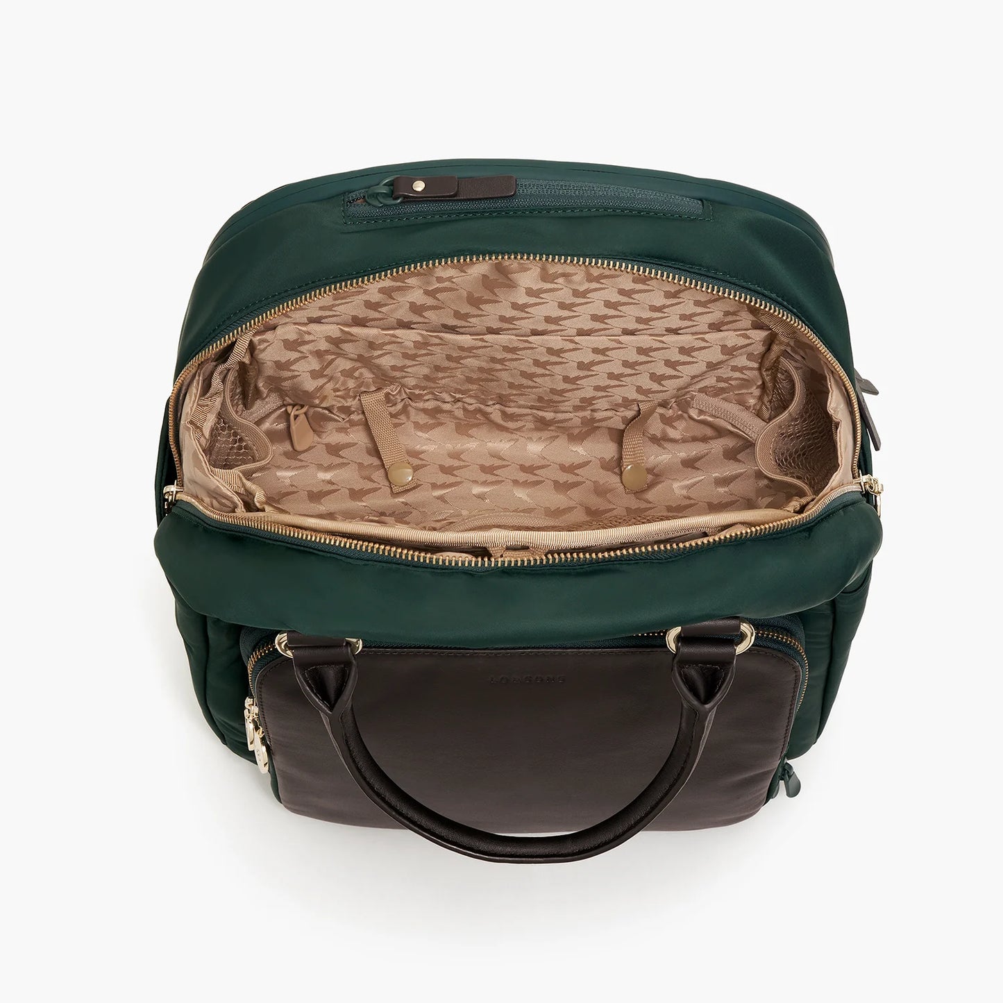Lauren Hand Bag Inc Rowledge 2 Nylon Backpack Tote - Dark Green/Gold/Camel