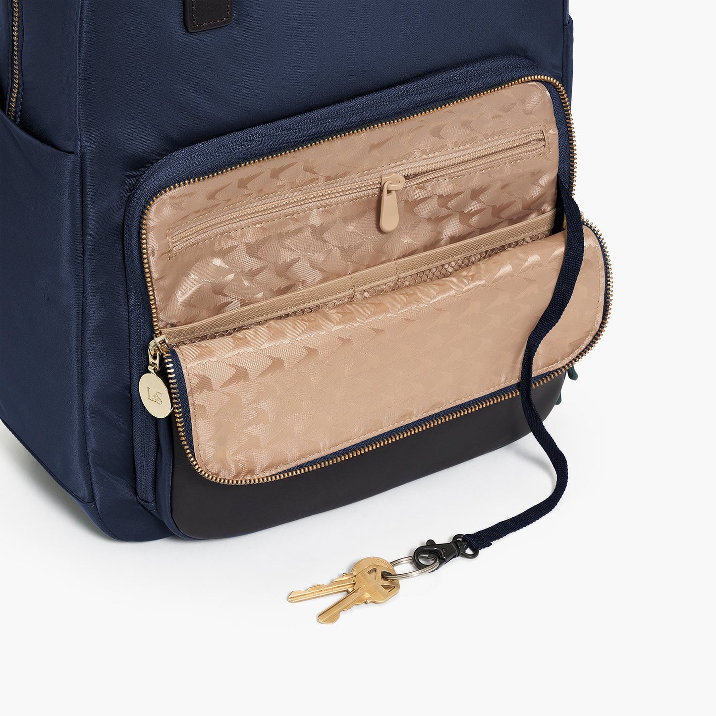 Lauren Hand Bag Inc Rowledge 2 Nylon Backpack Tote - Deep Navy / Gold / Camel