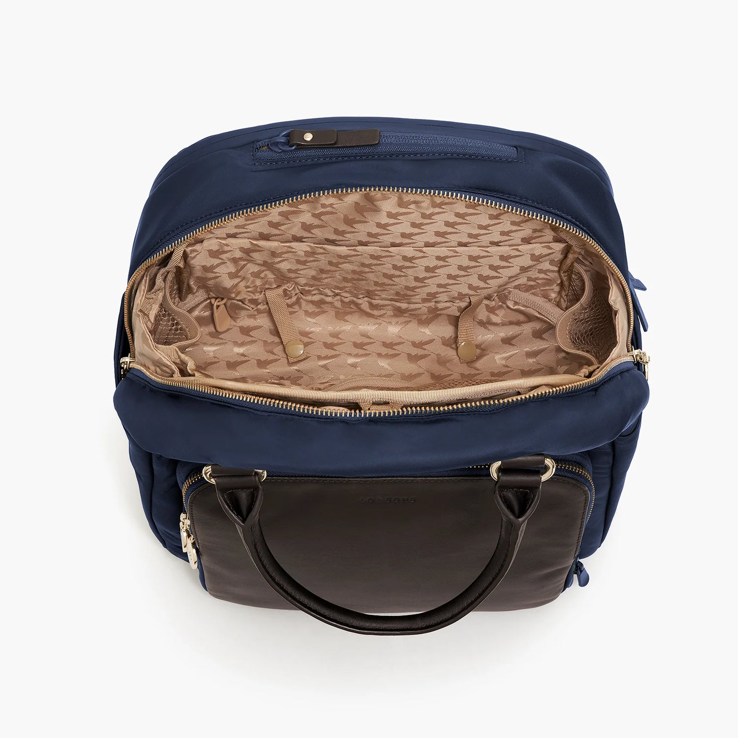 Lauren Hand Bag Inc Rowledge 2 Nylon Backpack Tote - Deep Navy / Gold / Camel