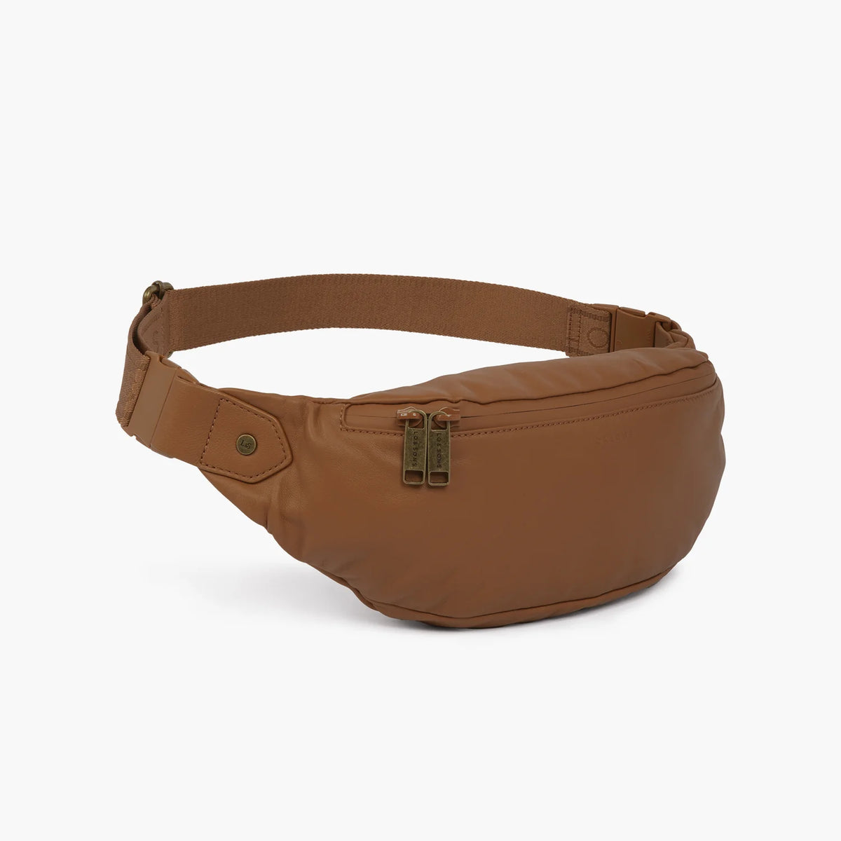 Lauren Hand Bag Inc vegan leather fanny pack sling bag cognac side view