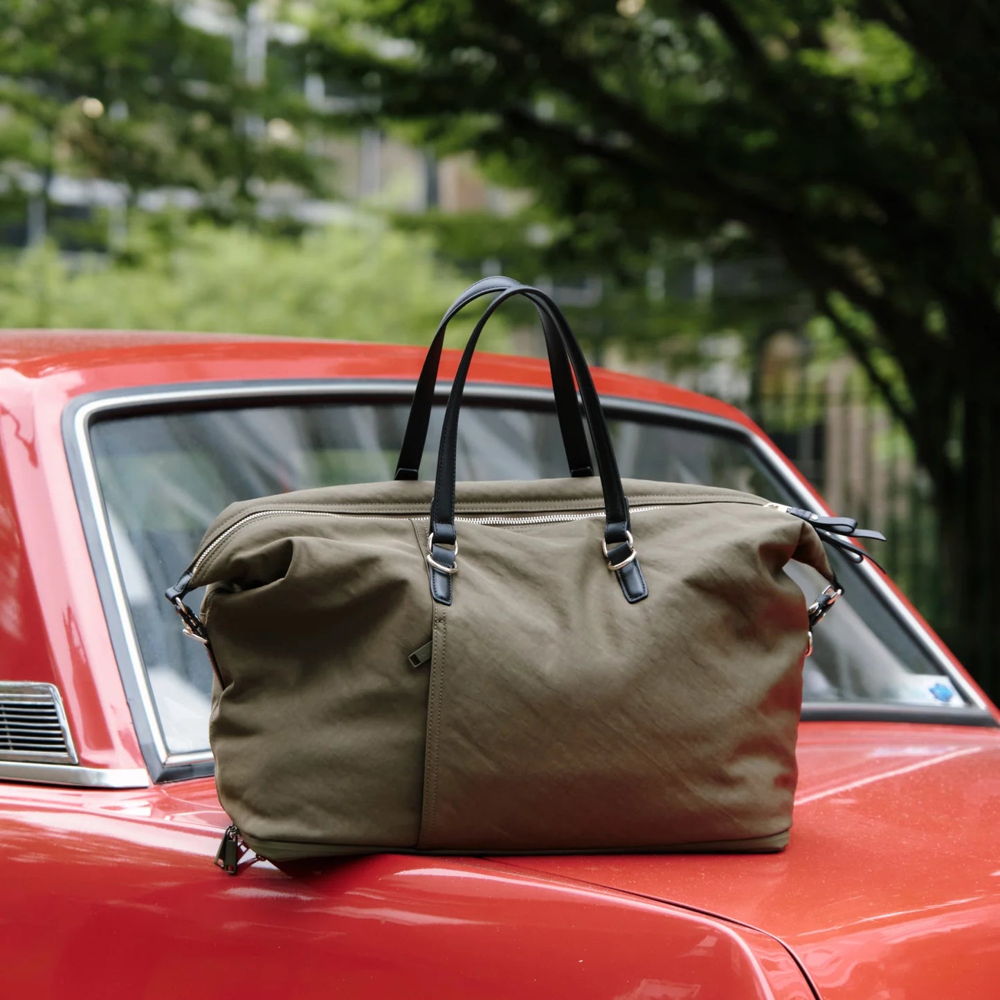 Lauren Hand Bag Inc Recycled Nylon Weekender Bag - Green/Gold/Camel