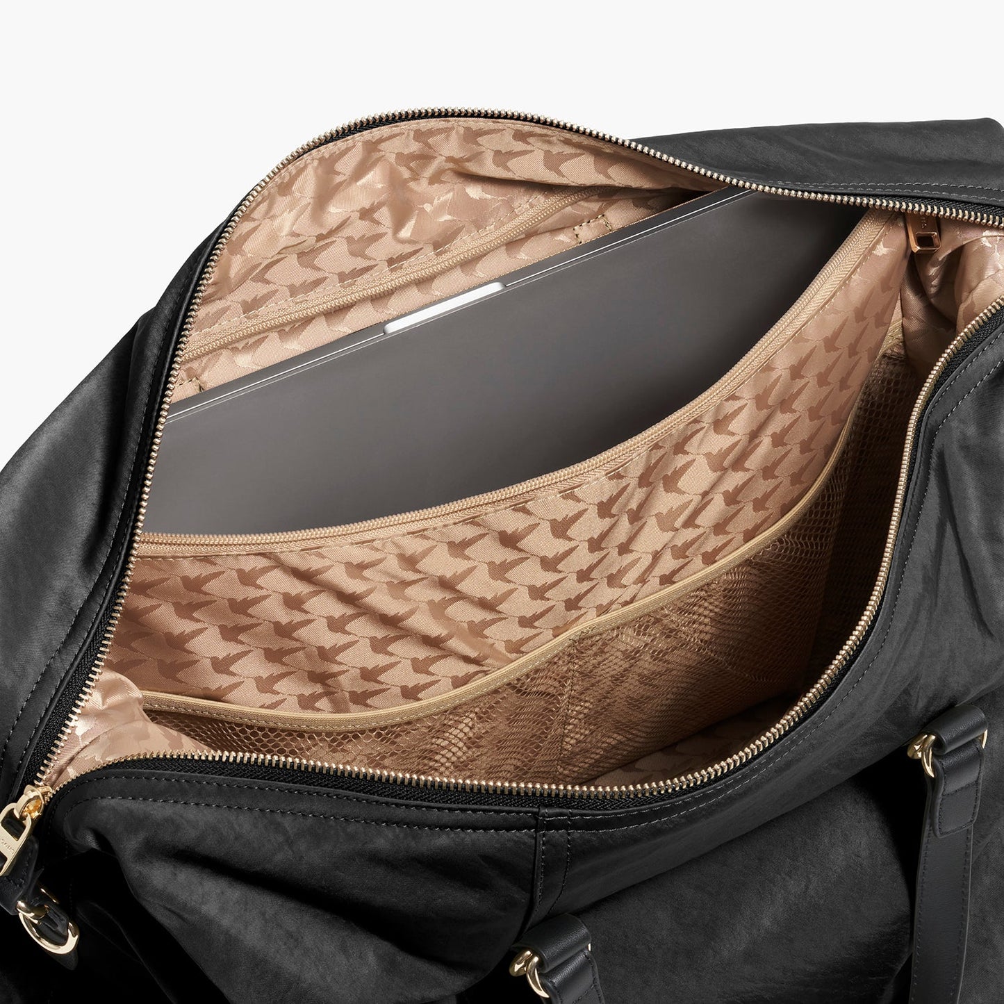 Lauren Hand Bag Inc Weekender - Recycled Nylon in Black/Gold/Camel