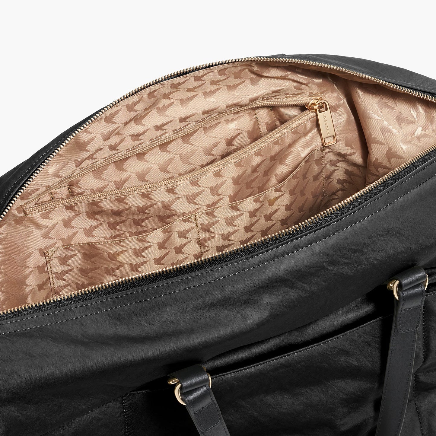 Lauren Hand Bag Inc Weekender - Recycled Nylon in Black/Gold/Camel