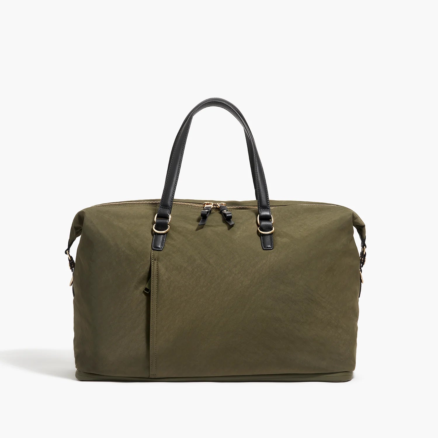 Lauren Hand Bag Inc Sherborn recycled nylon weekender bag in green with gold and camel trim