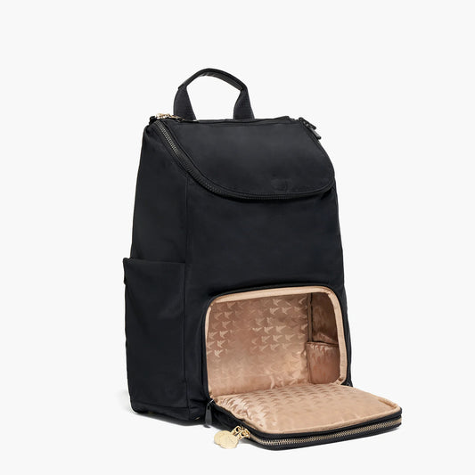 Lauren Hand Bag Inc nylon backpack black gold camel front view