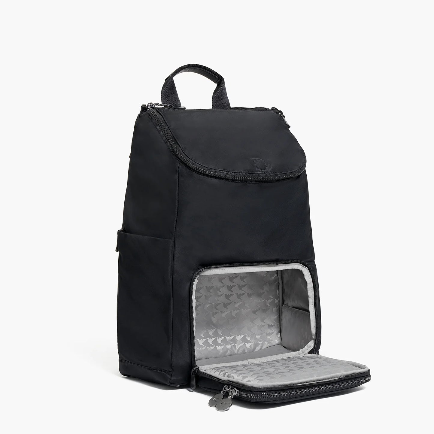 Lauren Hand Bag Inc nylon backpack black gunmetal grey front view