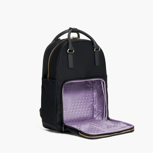 Lauren Hand Bag Inc nylon backpack tote black gold lavender front view