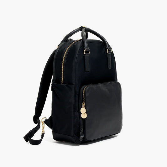 Lauren Hand Bag Inc nylon backpack tote black gold lavender side view